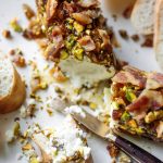 goat cheese log with bacon and pistachios