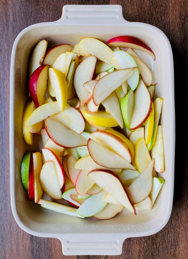variety of sliced apples and pears 