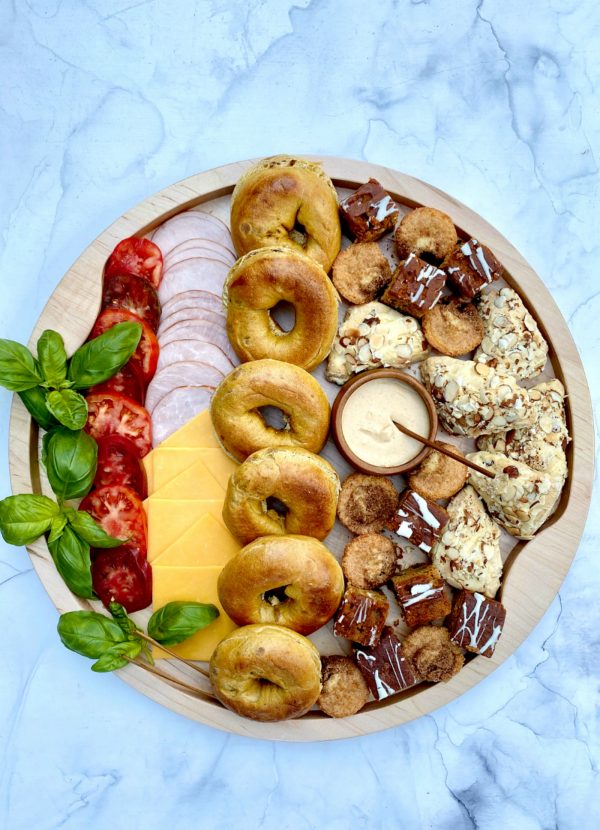 pumpkin bagel sandwich breakfast board