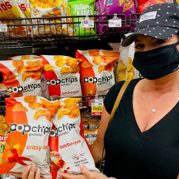 shopping for popchips in the grocery store
