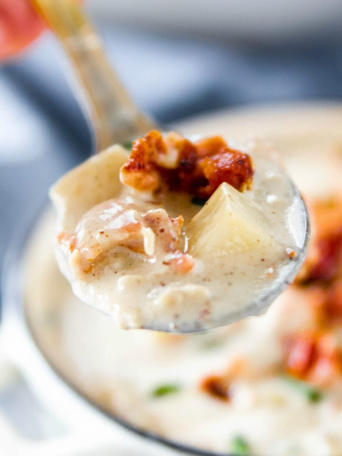 creamy bite of chowder with bacon