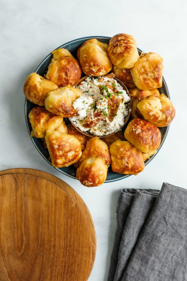 How to Make Biscuit Pretzels and serve with goat cheese dip