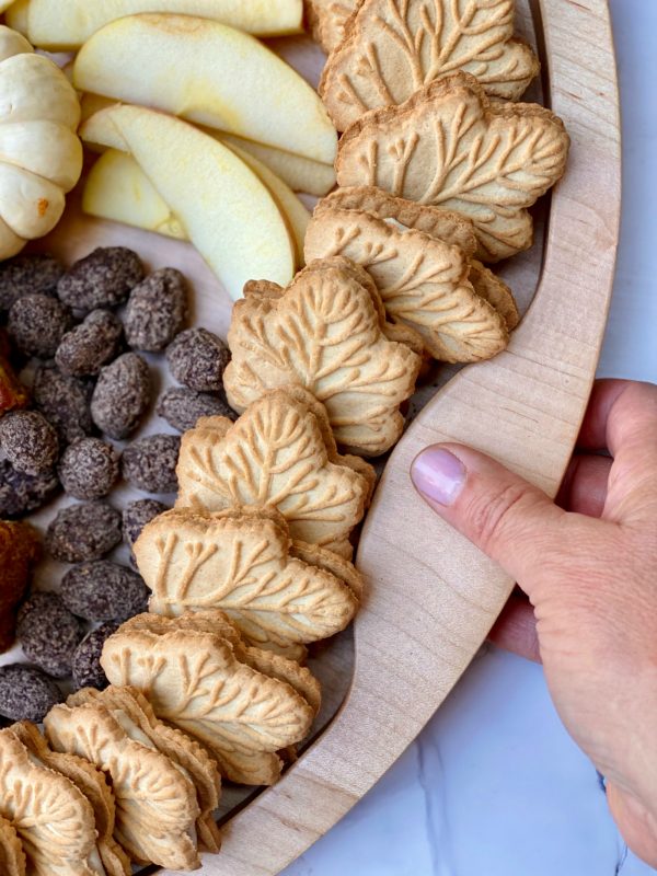 leaf cookies on a dessert board