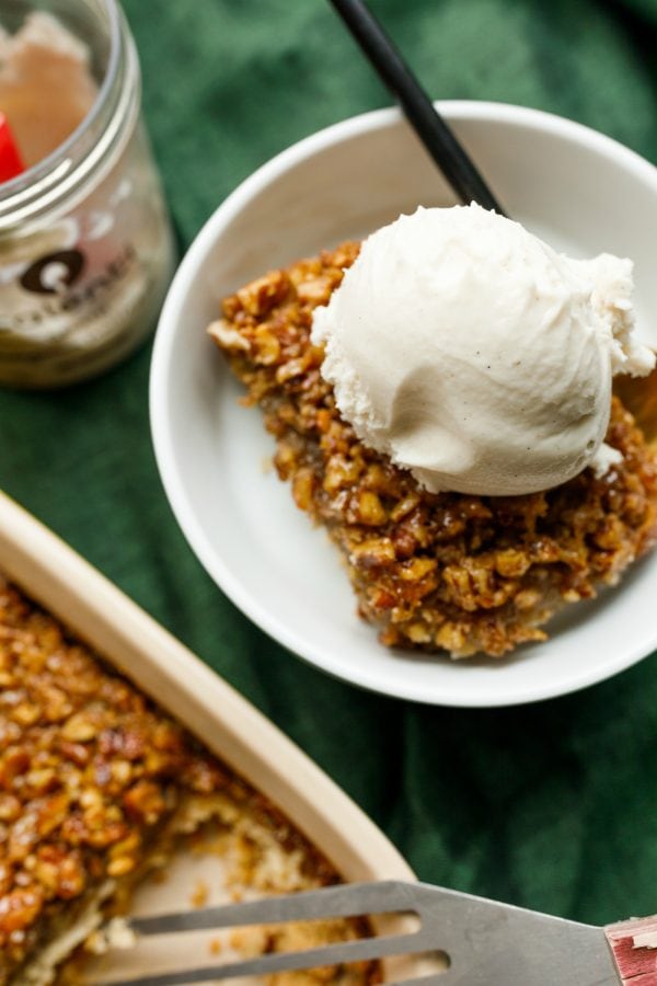 pecan bars square piece with ice cream