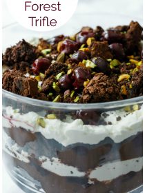 brownies and cherries on black forest trifle