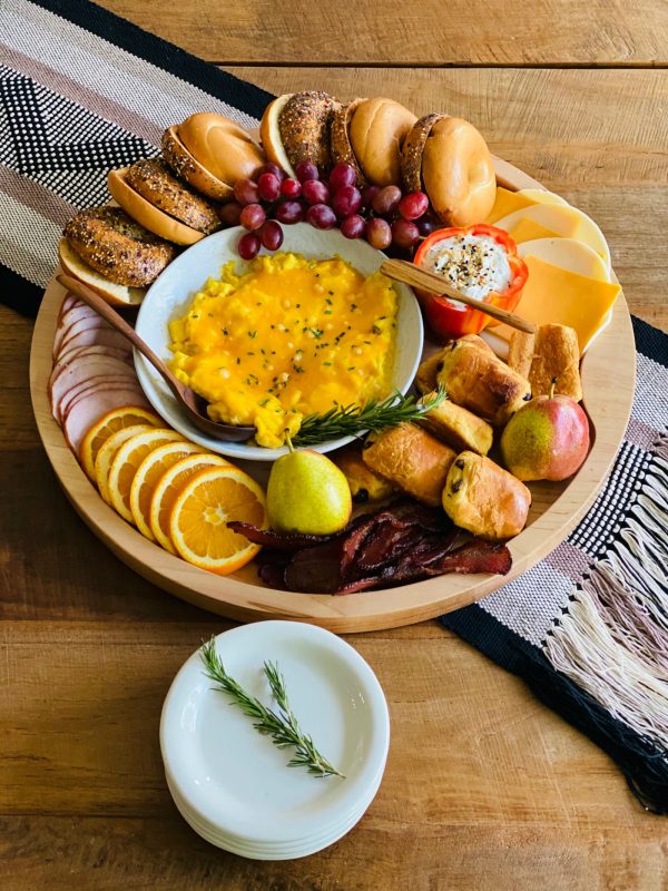 Breakfast Bagel Board with small white dishes