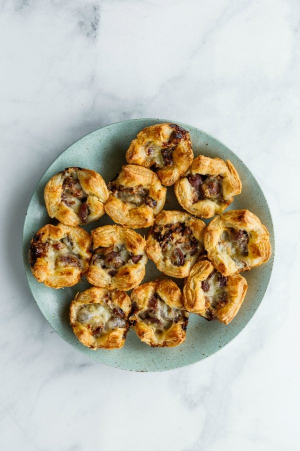 round plate of Grape Gruyere Puff Pastry Bites