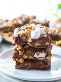 stacked rocky road fudge