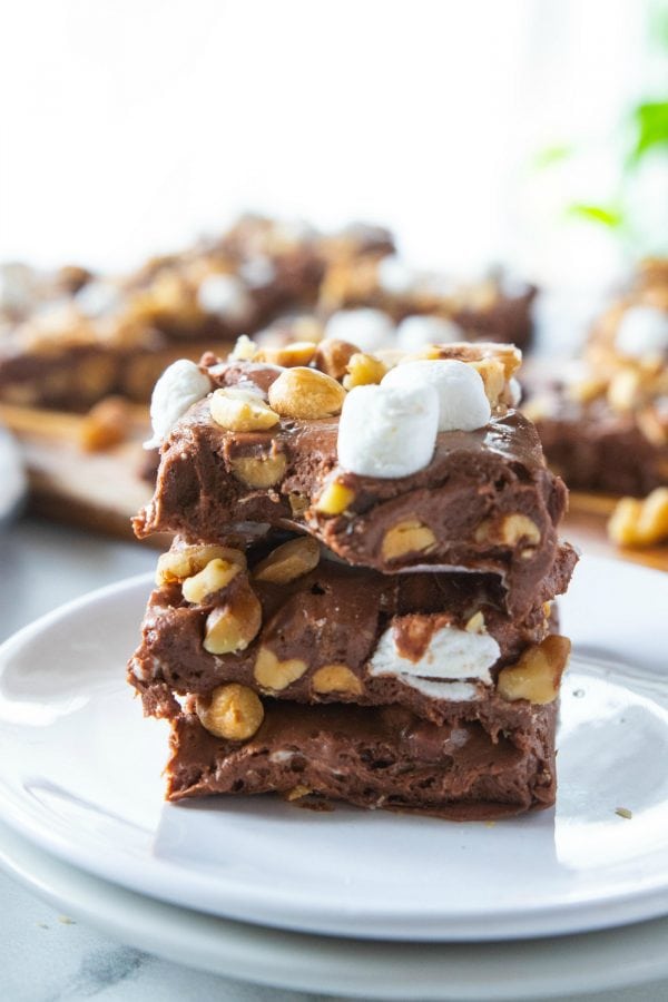 stacked rocky road fudge