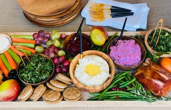 ham dinner on a board