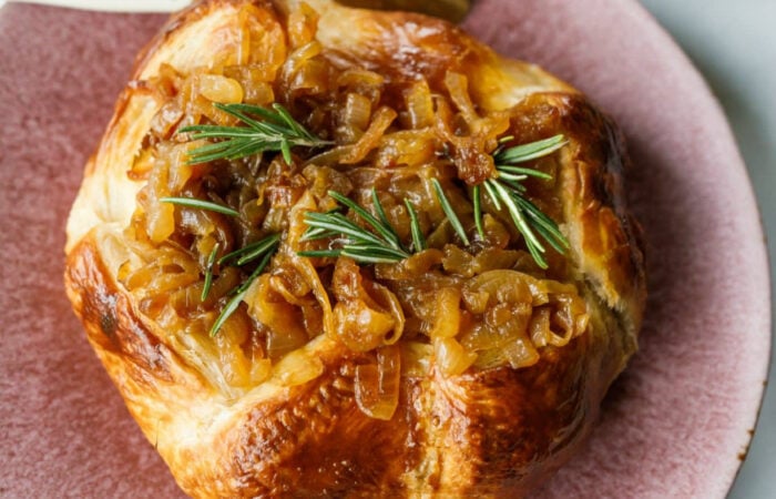 French Onion Brie Puffs with rosemary