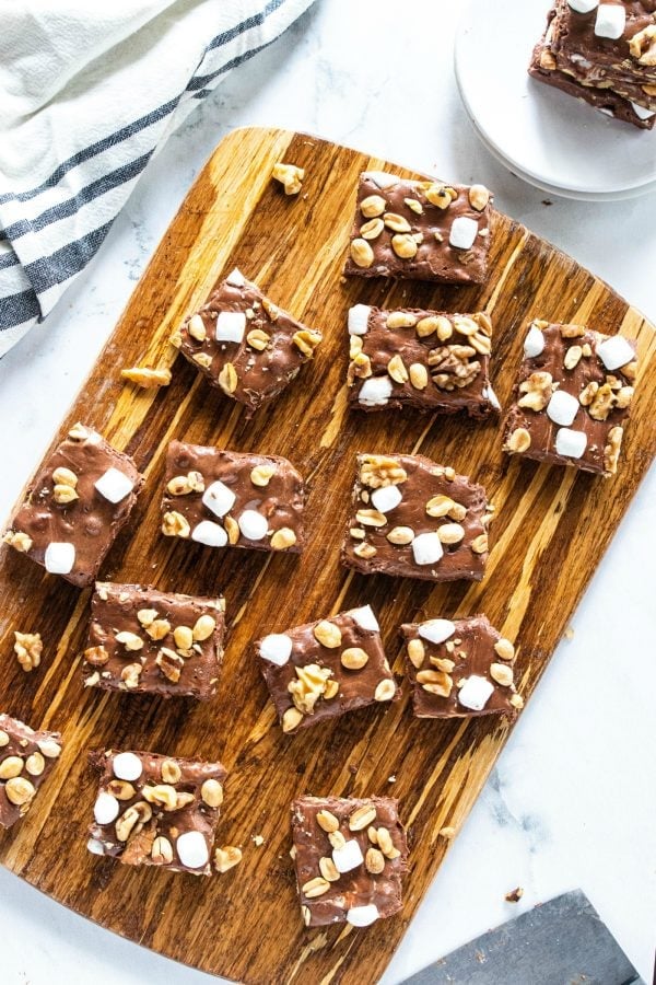 rocky road fudge cut into pieces