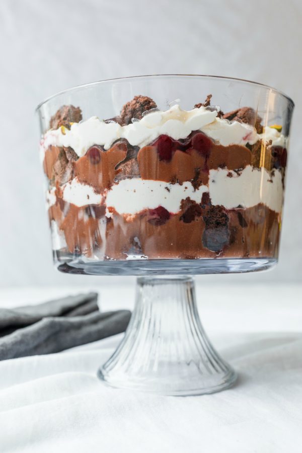 Brownie Black Forest Trifle iin clear trifle dish