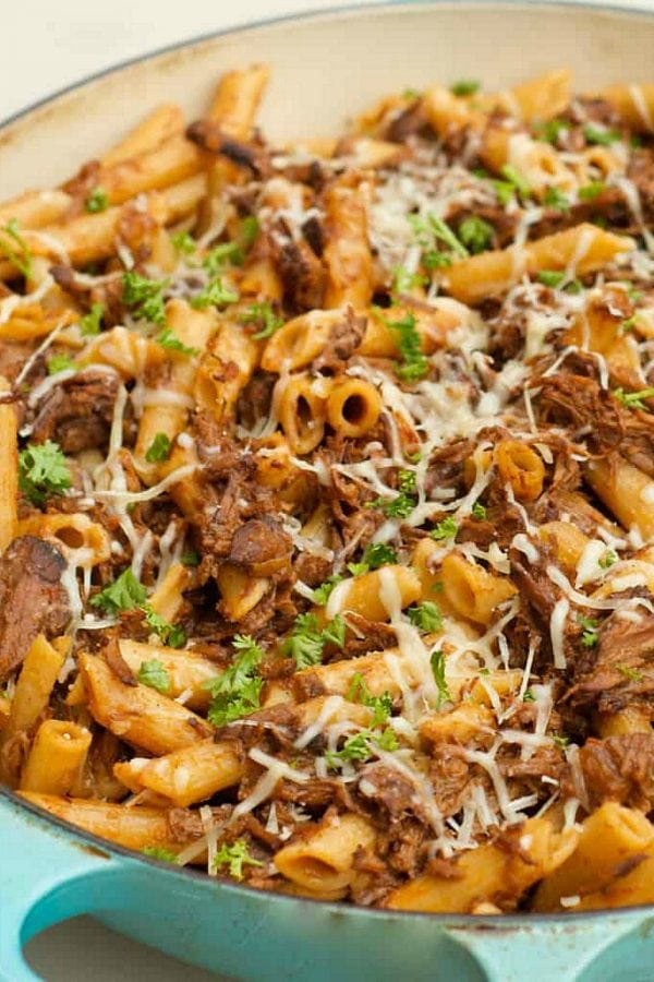 close up Sugo di Carne with penne pasta