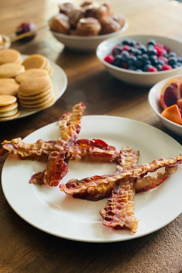 bacon criss-crossed on plate