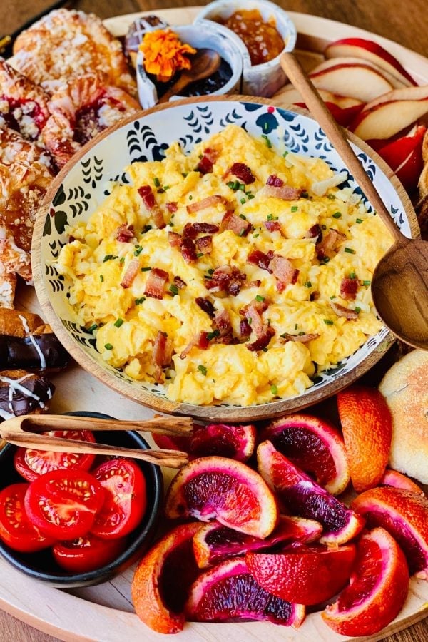 bowl of scrambled eggs with blood oranges