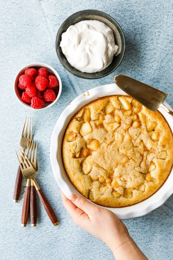 holding a Pear Buttermilk Breakfast Cake