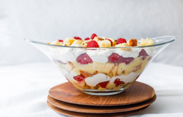 Pound Cake Lemon Trifle Recipe in glass dish