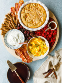 round breakfast board with pear cake