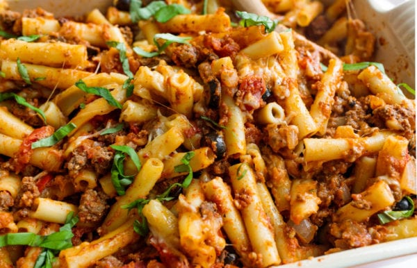 Best Italian Pasta Bake with fresh basil