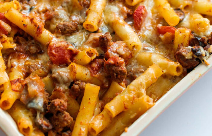 pasta and meat and cheese