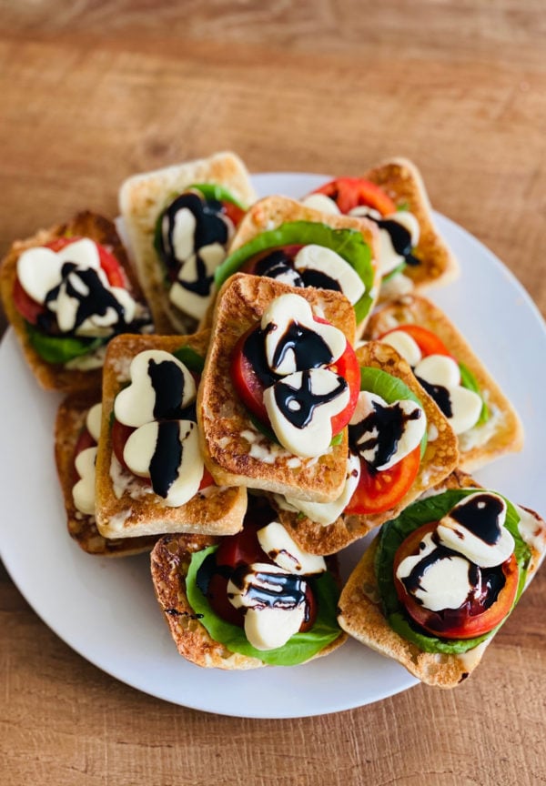 plate of Heart Caprese Sandwiches