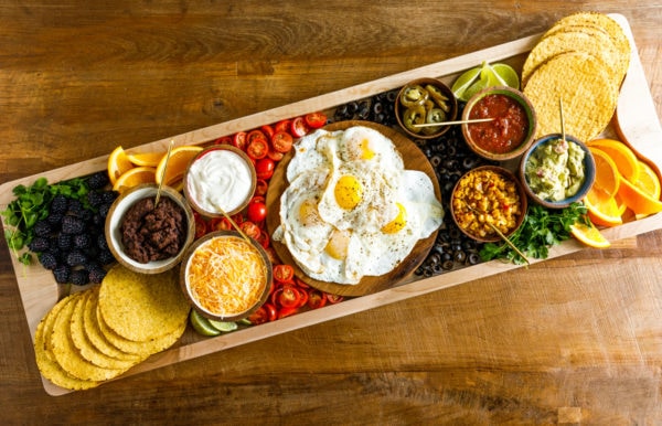 breakfast board with tostada ingredients