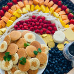 rainbow breakfast board with silver dollar pancakes