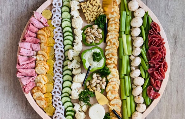 green and white rows of food on food board