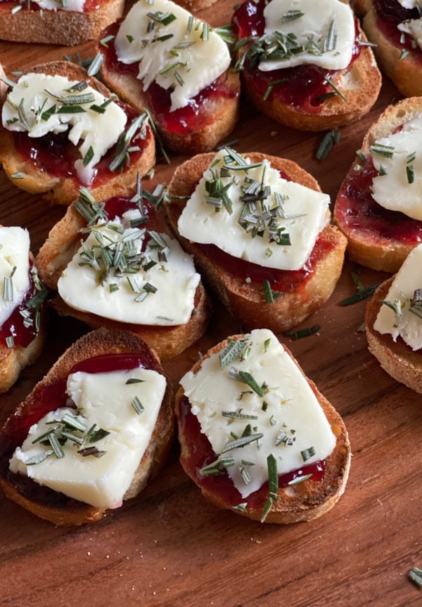 Strawberry Brie Crostini with fresh rosemary