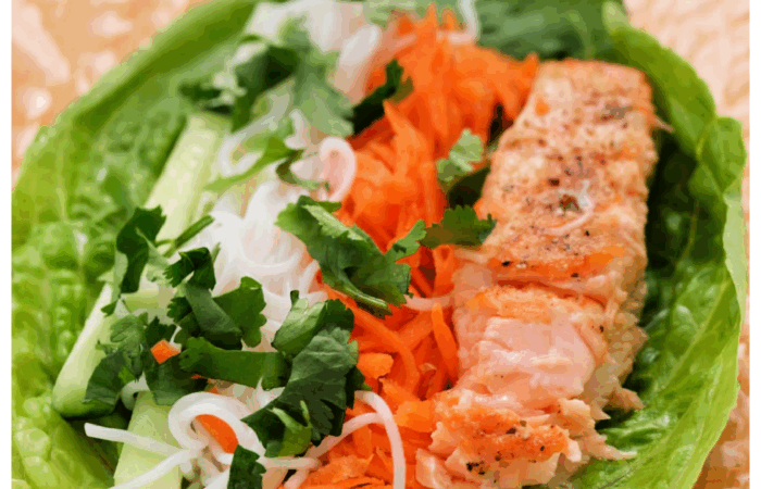 cooked salmon, noodles, carrots, cilantro