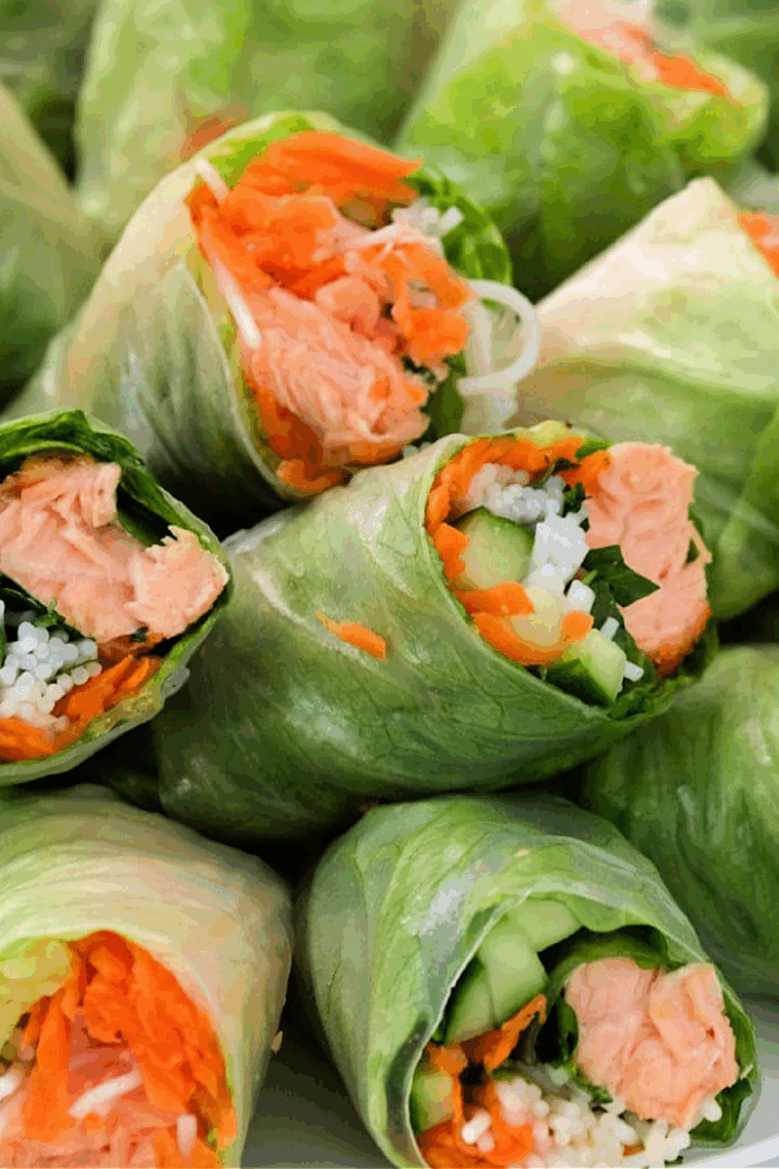 cooked salmon in a roll