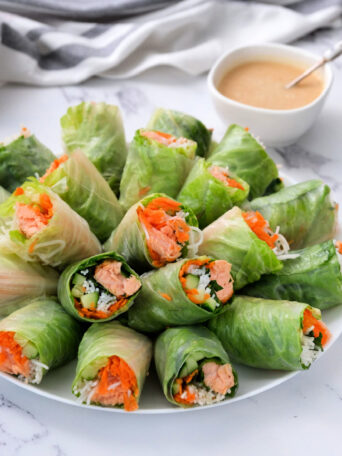 salmon spring rolls with peanut sauce