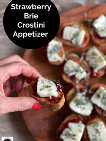 a crostini with strawberries and brie