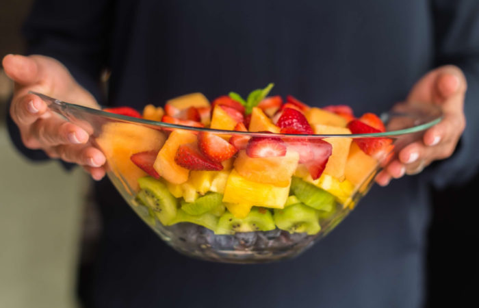 Easy Fruit Salad with Vanilla Extract in glass dish