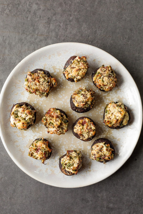 round plate of Jalapeño Popper Stuffed Mushrooms