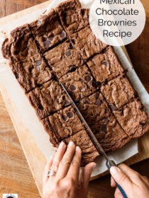 cutting a piece of Mexican Chocolate Brownies