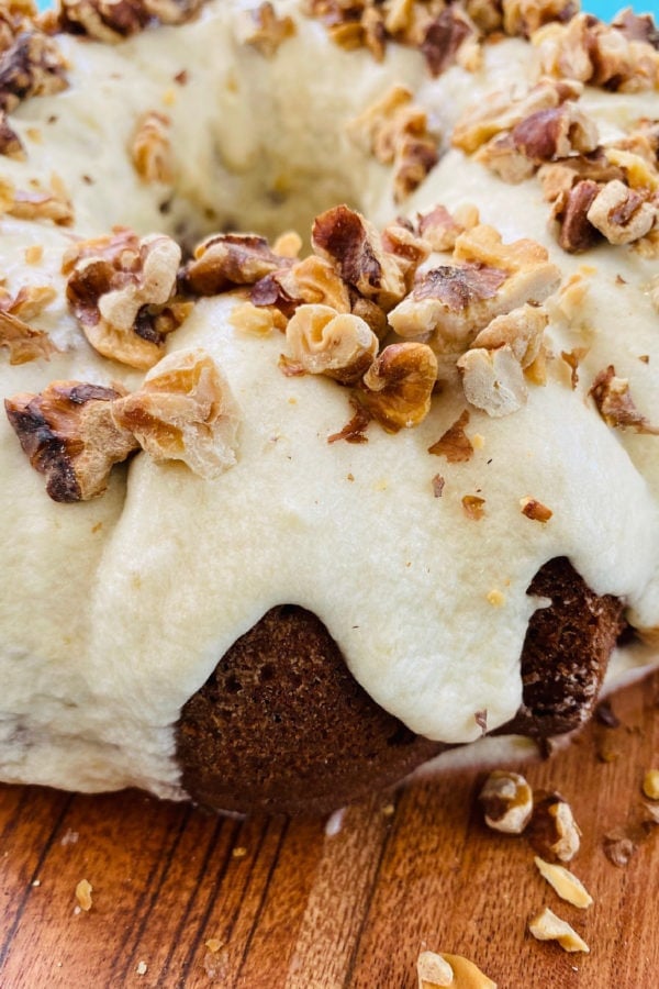 frosted Sour Cream Banana Cake with walnuts