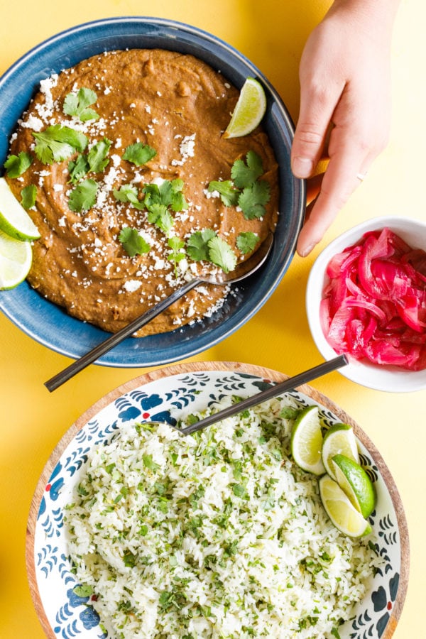 Homemade Refried Pinto Beans with Coconut Rice