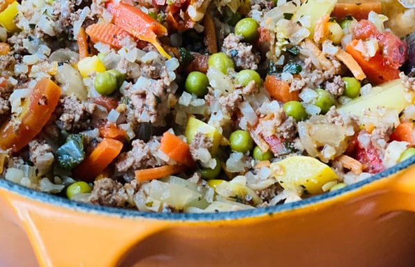 close up pot of Mom's Vegetable Beef Soup