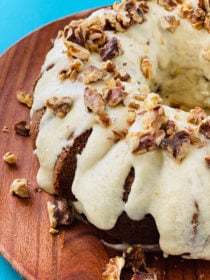 Sour Cream Banana Cake on a wood plate