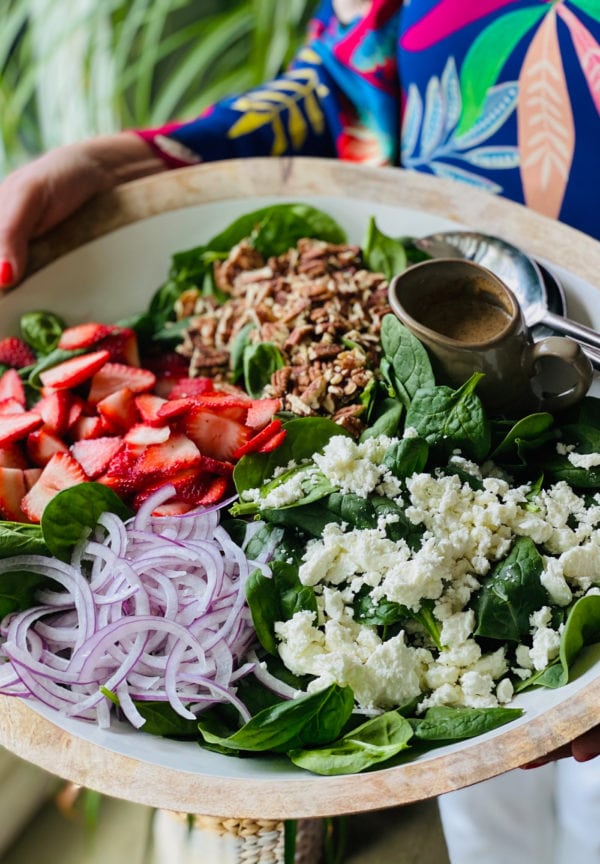 big white bowl of My Favorite Strawberry Spinach Salad