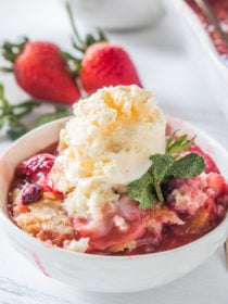 Best Strawberry Cobbler with vanilla ice cream