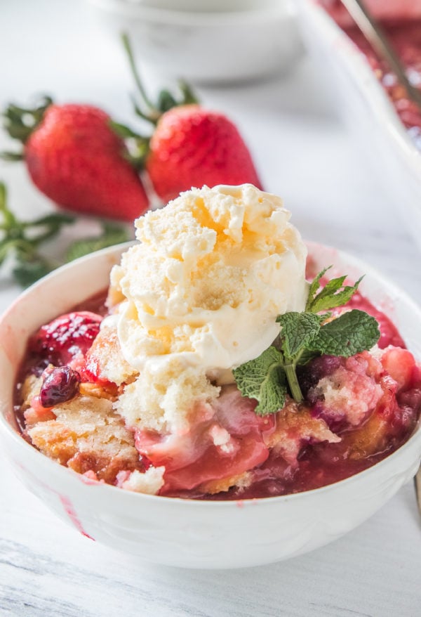 Best Strawberry Cobbler with vanilla ice cream