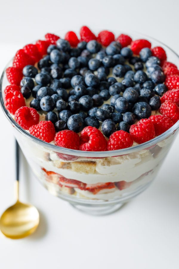 red, white, blue parfait with berries