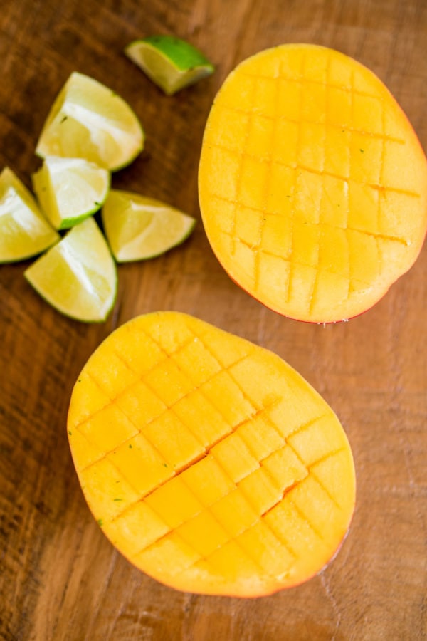 cutting a mango