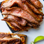 Flank Steak with Cocoa Chili Rub on bread