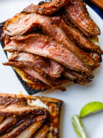 Flank Steak with Cocoa Chili Rub on bread