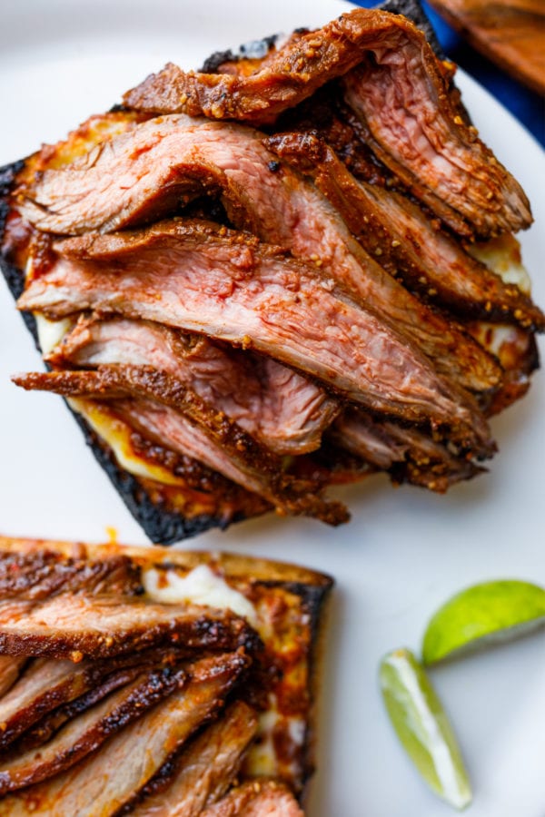 Flank Steak with Cocoa Chili Rub on bread