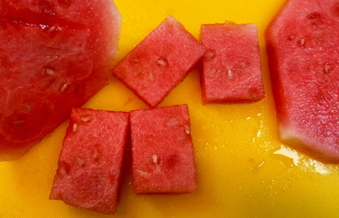cutting watermelon into squares